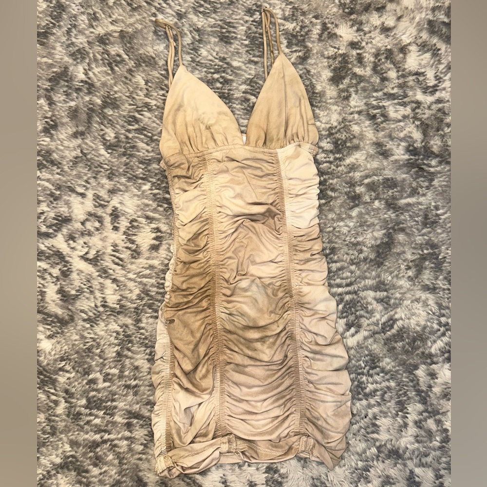 Sky to moon Beige Ruched Dress